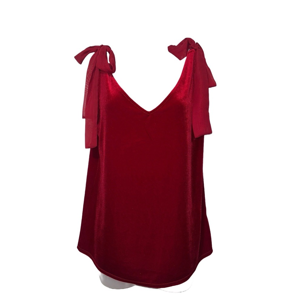 Red Velvet Bow Tie Shoulder V-Neck Camisole Tank Top‎ Small Balletcore Classic
